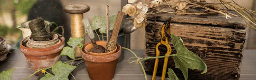 Pots and tools on a shelf