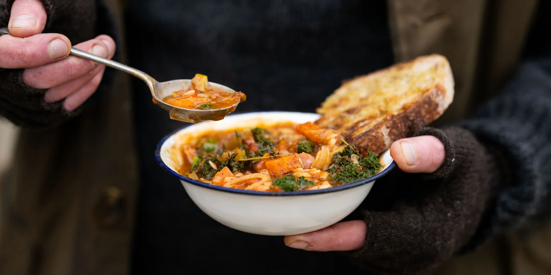 Winter Soup with Orzo in a bowl