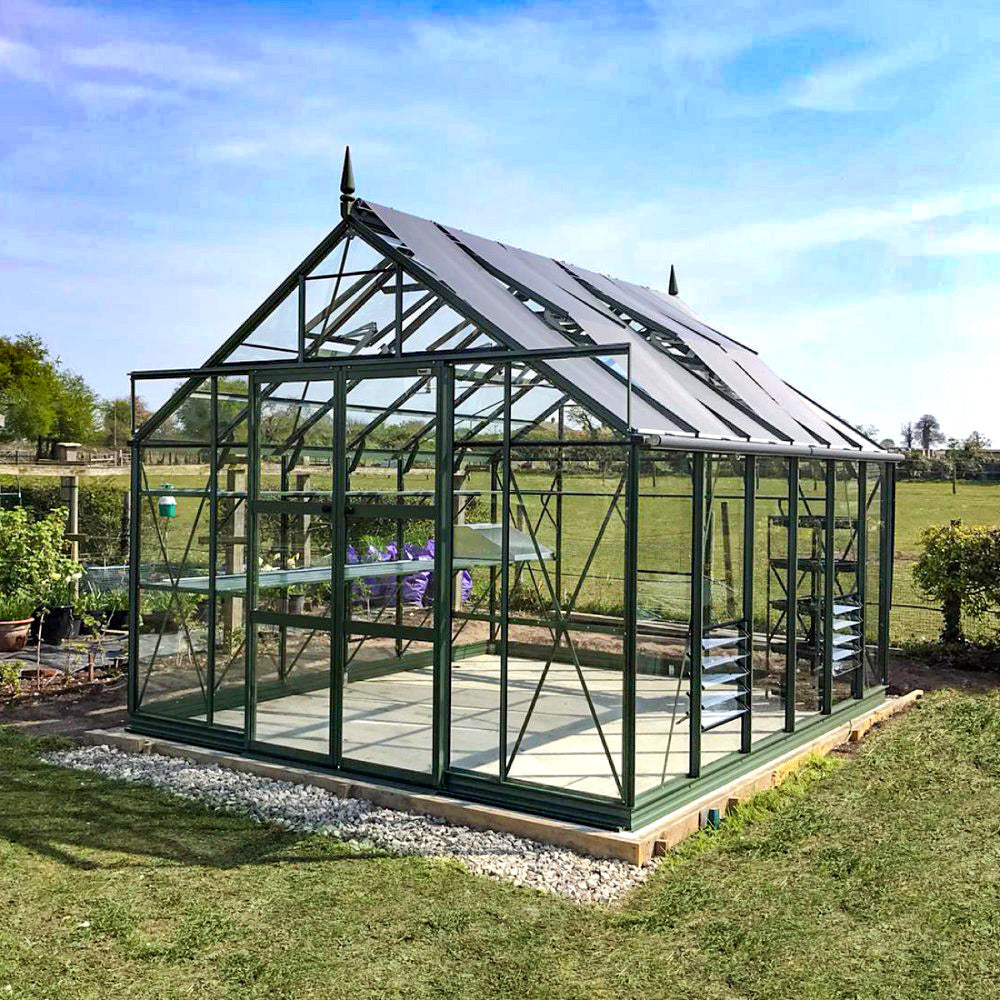 10x12 Rhino Premium Greenhouse Tuscan Olive in the summer